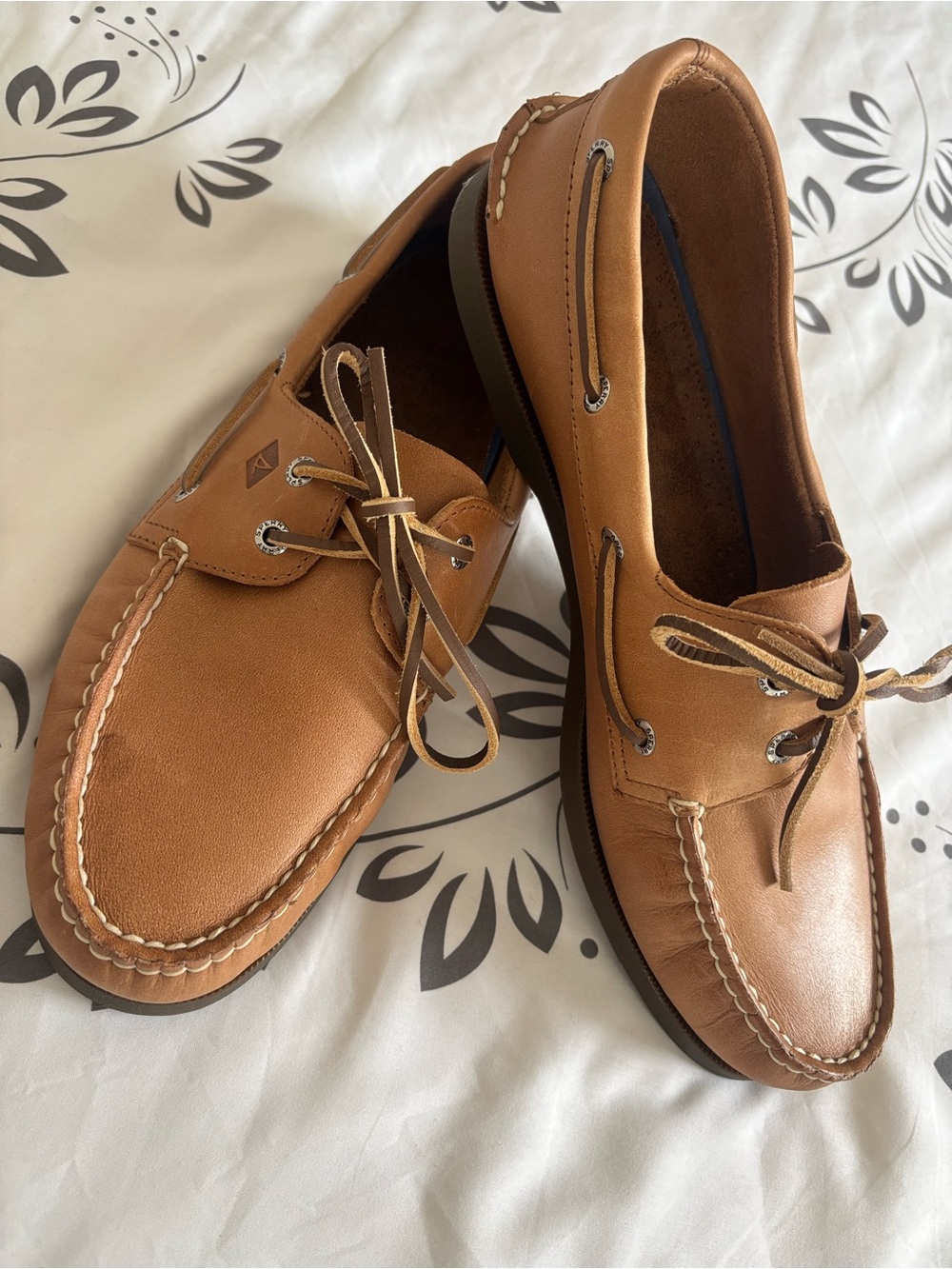 Sperry Tan Leather Moc Toe Boat Shoes